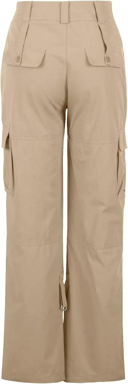 SMIDOW Low Rise Cargo Pants for Women Plus Size Baggy Stretchy Wide Leg Pants Pockets Y2K Streetwear Combat Military Trousers