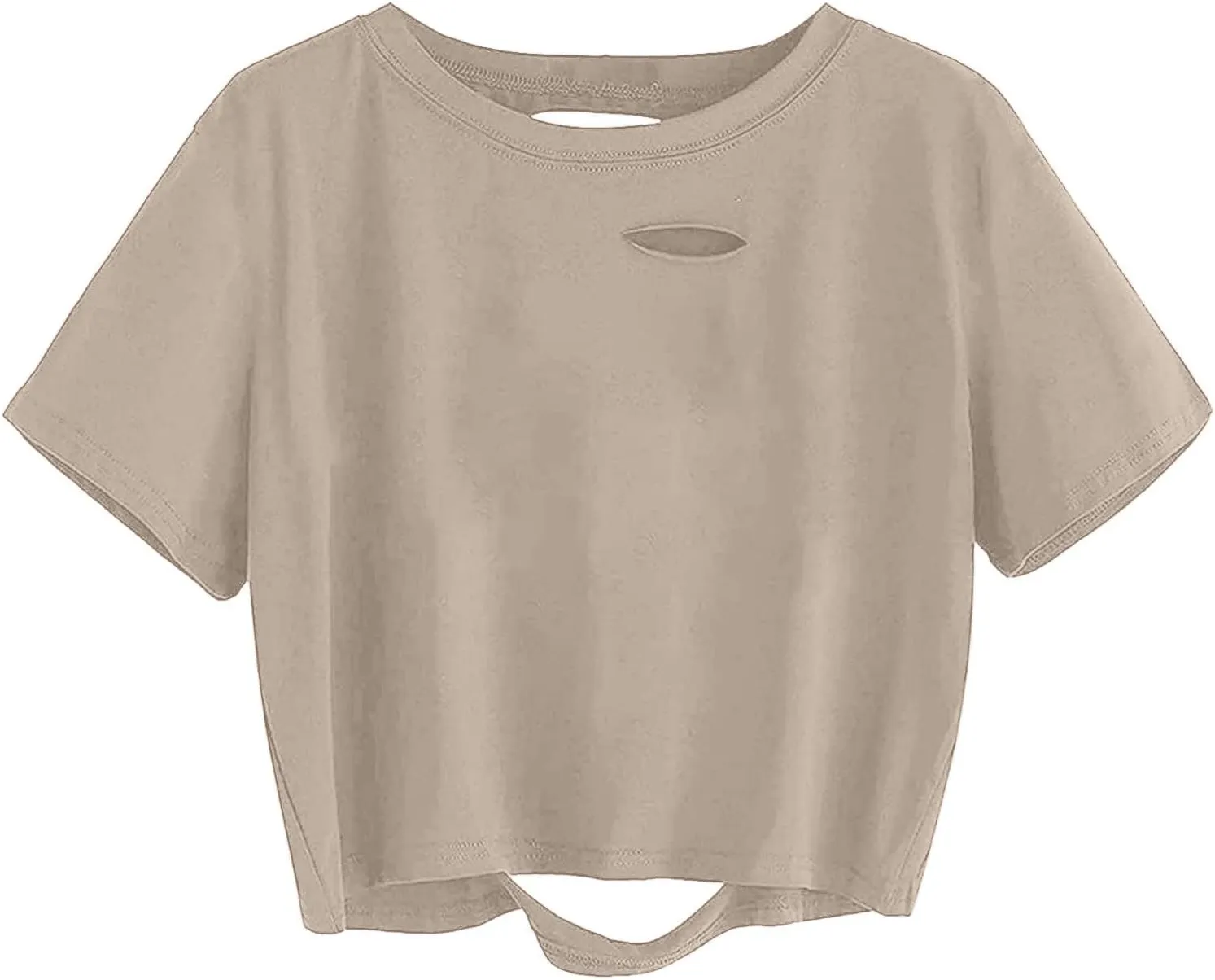 SOFIA'S CHOICE Women's Summer Casual Short Sleeve Tops Distressed Ripped Crop Top T Shirt
