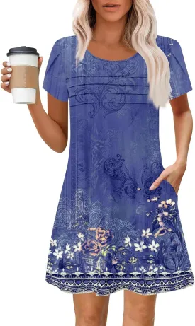 Summer Beach Vacation Clothes Spring Dresses for Women 2025 Short Sleeve Boho Printed Loose T Shirt Dress