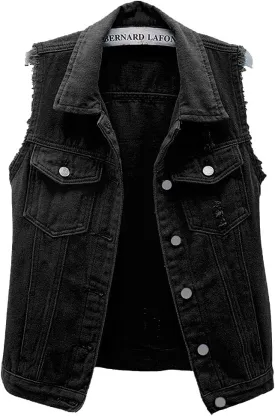 sysinside Women's Candy Color Slim Fit Distressed Denim Vest Frayed Raws Sleeveless Jacket