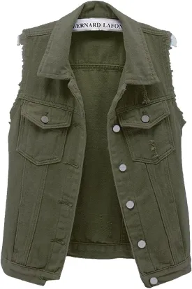 sysinside Women's Candy Color Slim Fit Distressed Denim Vest Frayed Raws Sleeveless Jacket