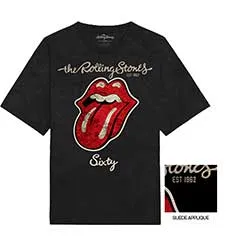 The Rolling Stones Unisex T-Shirt: Sixty Plastered Tongue (Suede Applique)