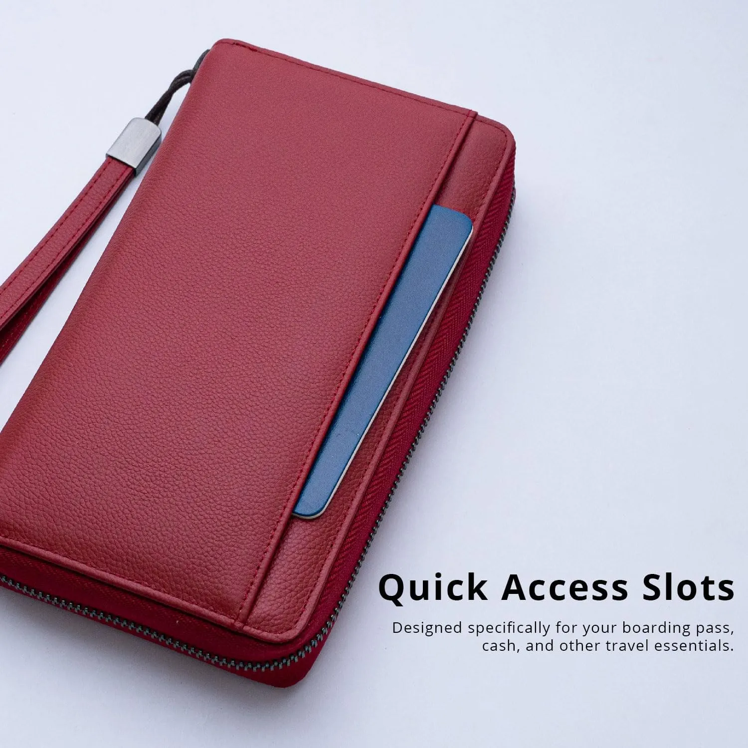 Travel Document Organizer RFID Blocking Leather Multiple Passport Wallet Family Holder Id Wrist Strap(Wine Red)