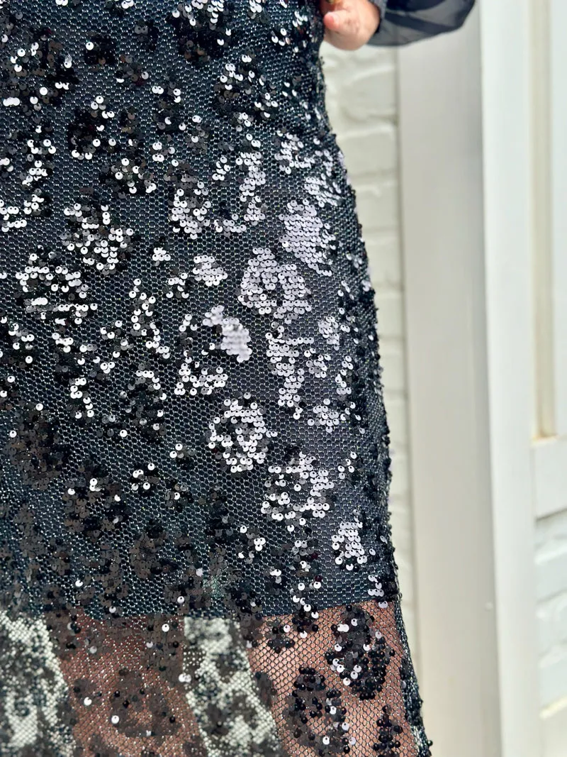 Twilight Sequin Midi Skirt - Black