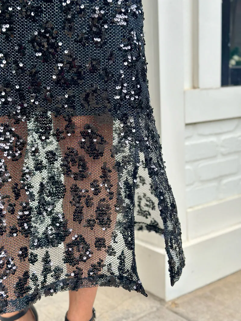 Twilight Sequin Midi Skirt - Black