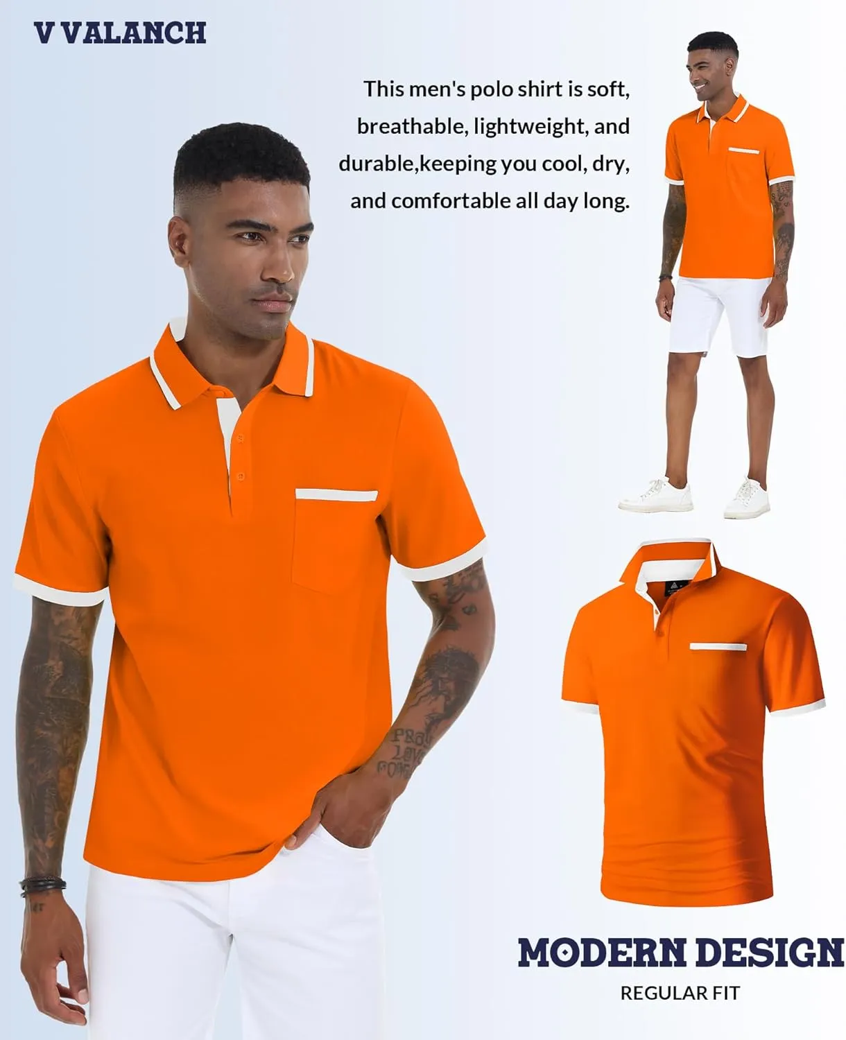 V VALANCH Polo Shirt for Men Short Sleeve Golf Polo Moisture Wicking Collared Tennis T Shirt