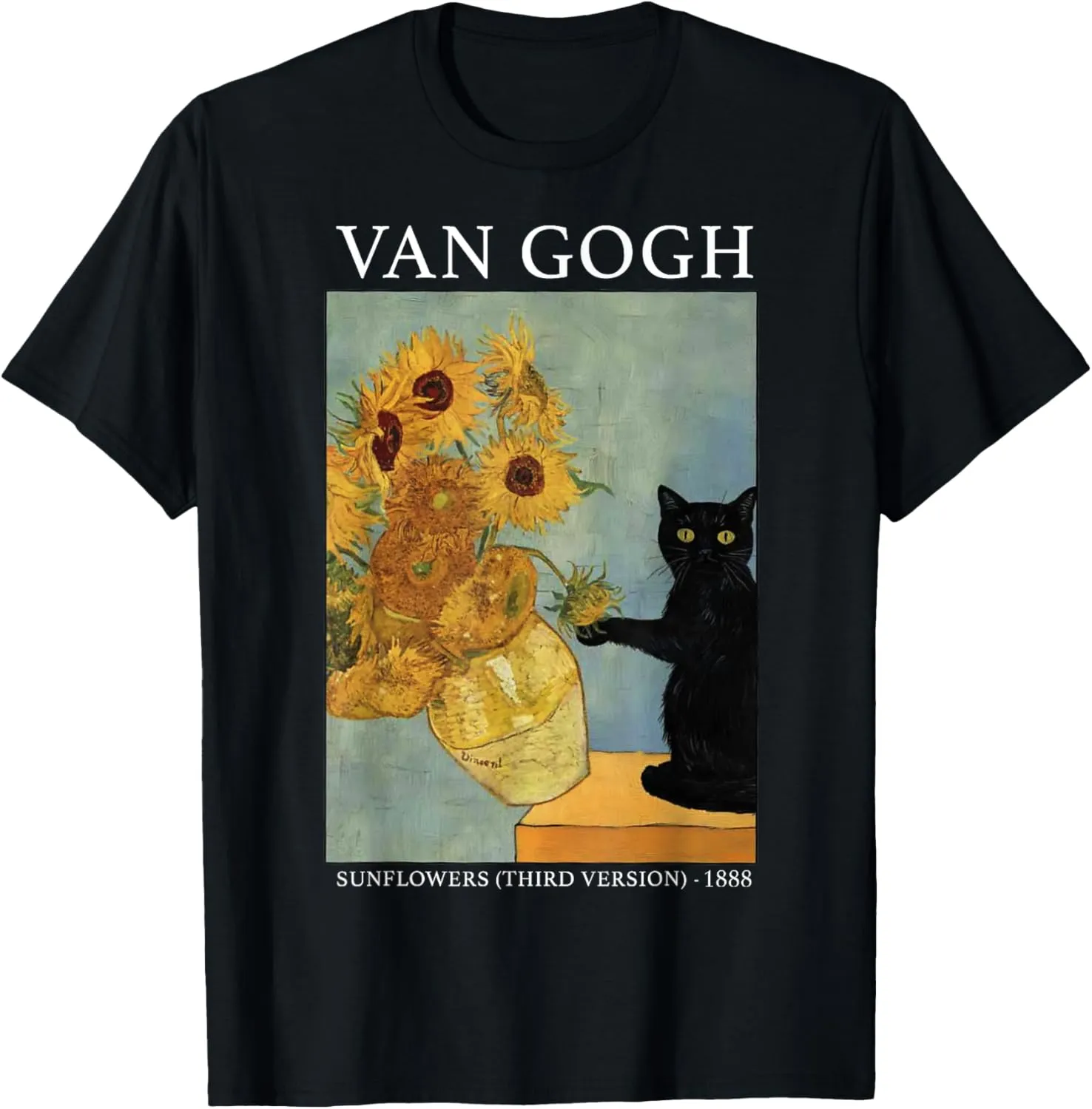 Van Gogh Black Cat With Sunflowers Funny Cat T-Shirt