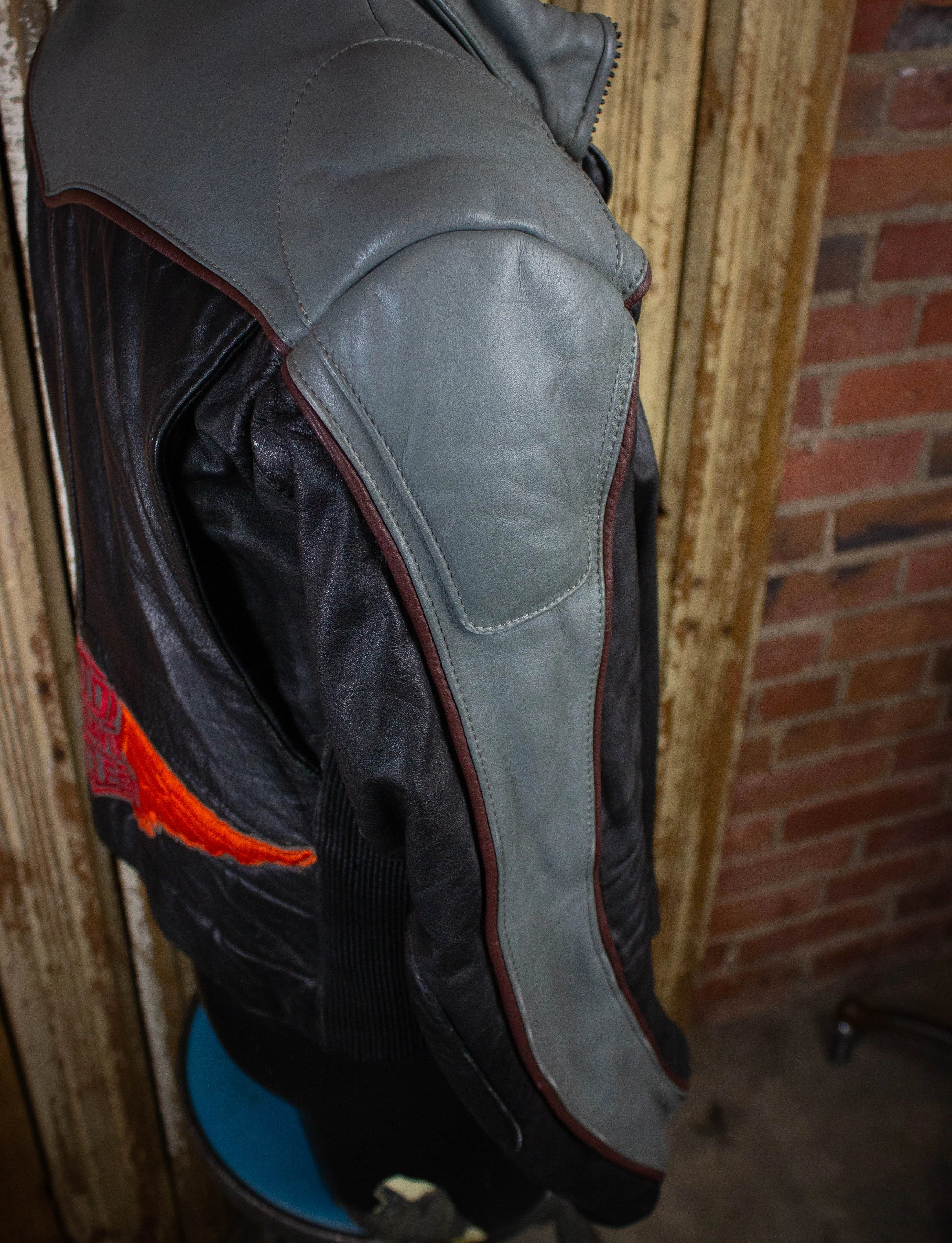 Vintage Tour Lion Harley Davidson Leather Biker Jacket 90s Black/Gray Small