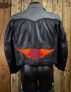 Vintage Tour Lion Harley Davidson Leather Biker Jacket 90s Black/Gray Small