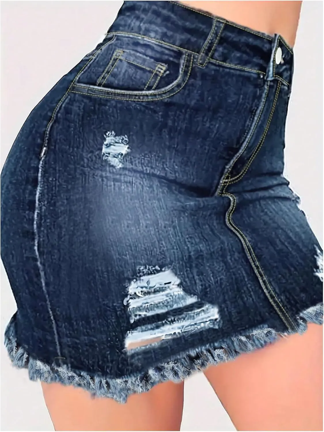 WDIRARA Women's Ripped Raw Hem Bodycon Denim Skirt High Waisted Mini Jean Skirts