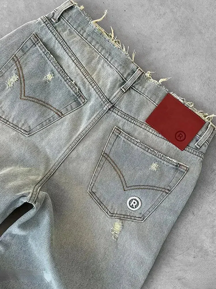 Wiaofellas  -  American Style Ripped Jeans Men's Fashion Brands Casual Loose Denim Pants High Street Vintage Embroidered Straight Trousers