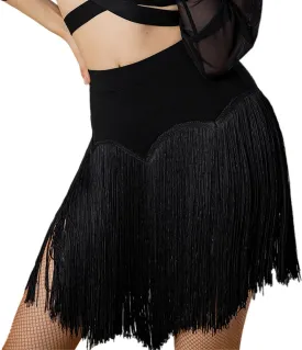 Women Black Fringe Mini Short Skirt with Shorts Female Stretchy Rave Disco Club Latin Salsa Dance Skirt