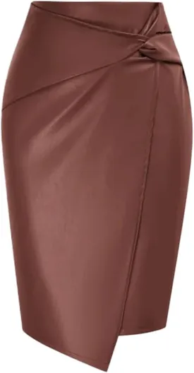 Women PU Leather Skirt Short Length -Front HIPS-Wrapped Waisted Female Streetwear