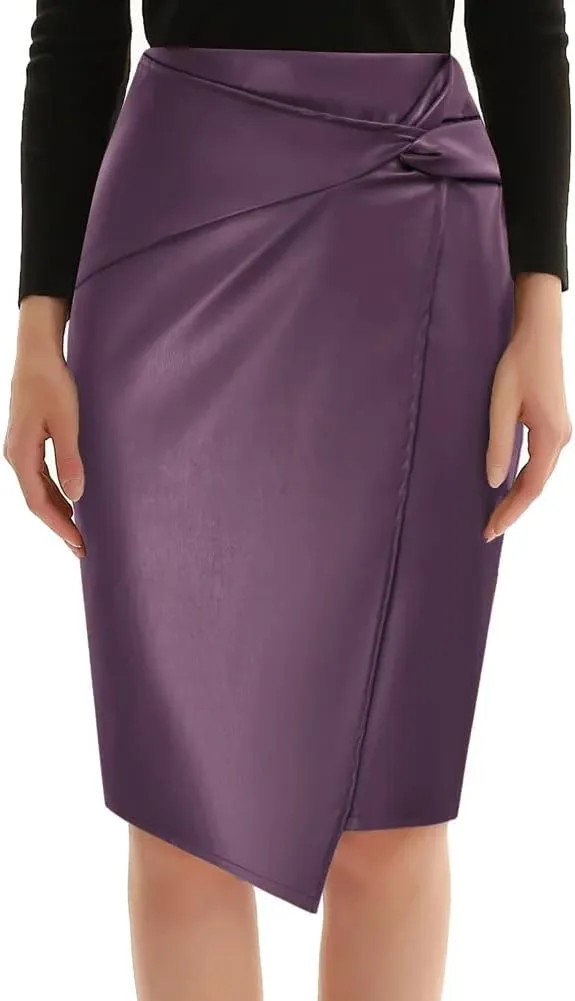 Women PU Leather Skirt Short Length -Front HIPS-Wrapped Waisted Female Streetwear