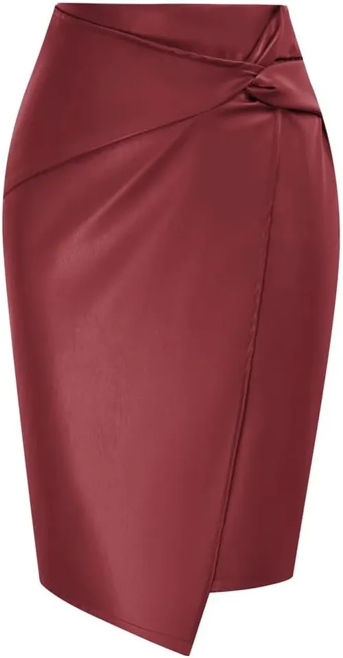 Women PU Leather Skirt Short Length -Front HIPS-Wrapped Waisted Female Streetwear