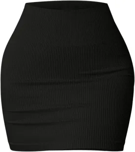 Women's Basic Elastic High Waist Bodycon Pencil Mini Skirt Casual Summer Ribbed Knit Short Skirt Fashion Streetwear Black
