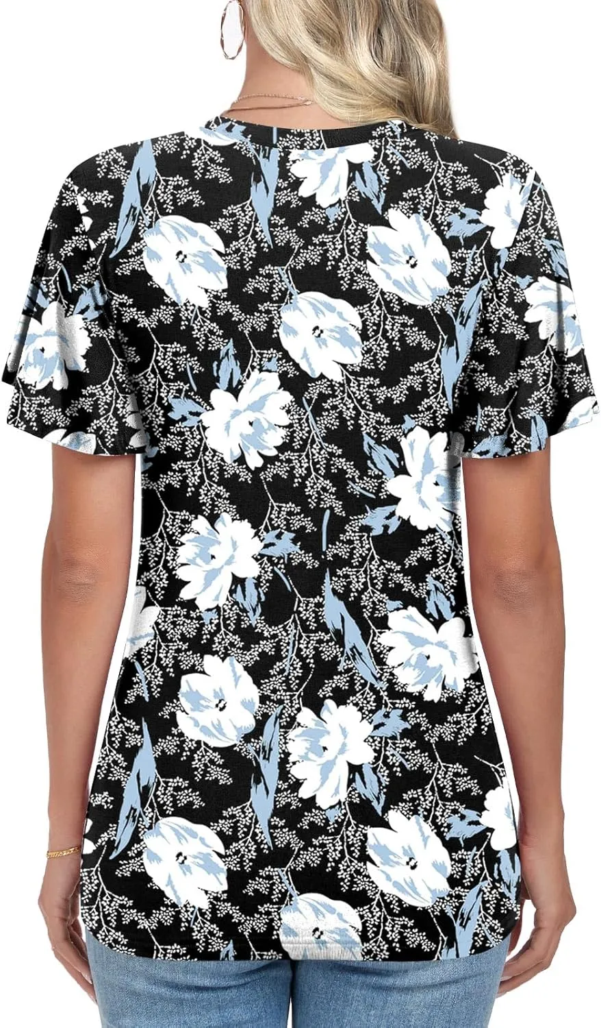 Womens Casual Summer Tunic Tops Short Sleeve Blouse Front Twist V-neck Tee Shirt