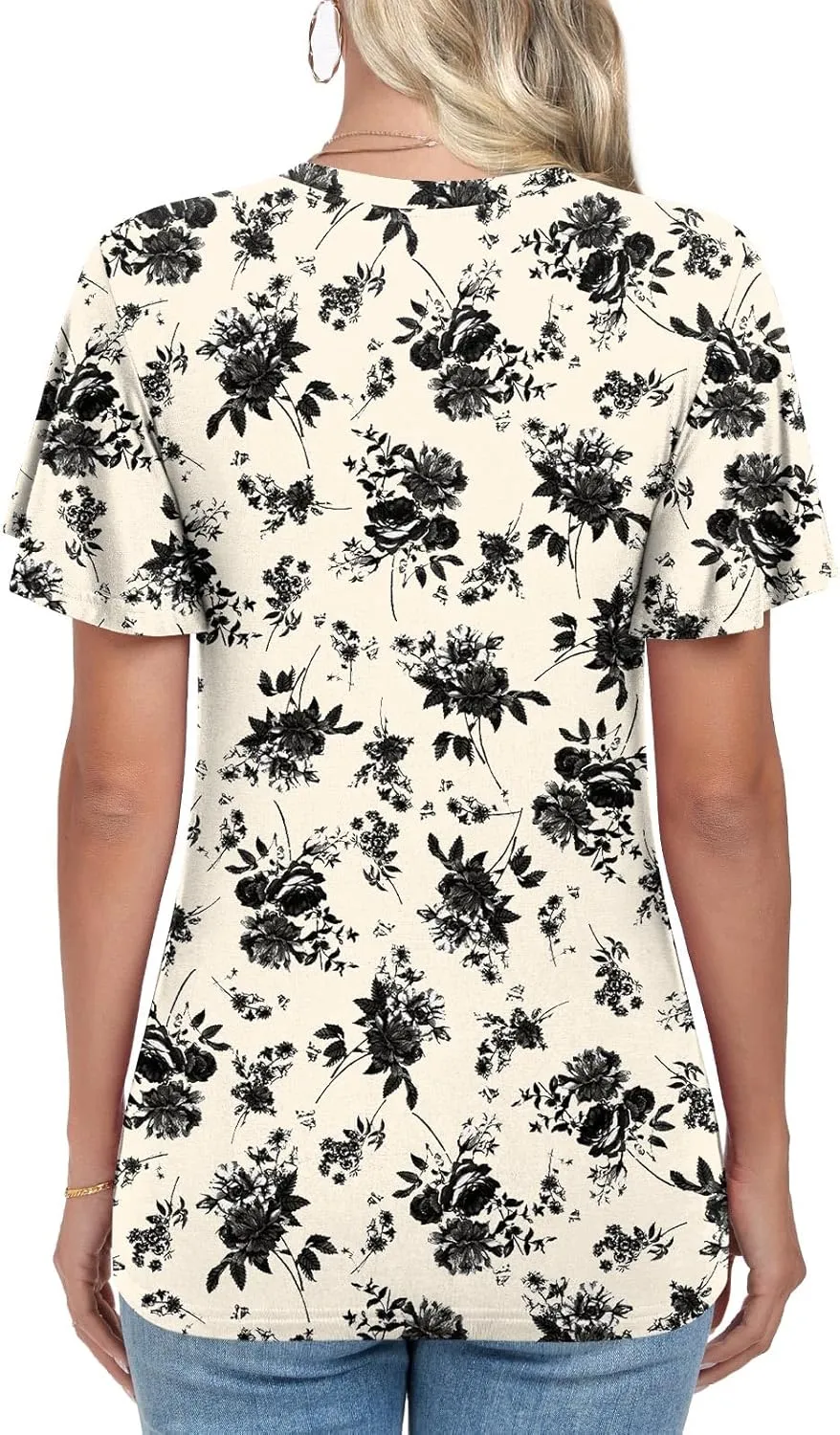 Womens Casual Summer Tunic Tops Short Sleeve Blouse Front Twist V-neck Tee Shirt