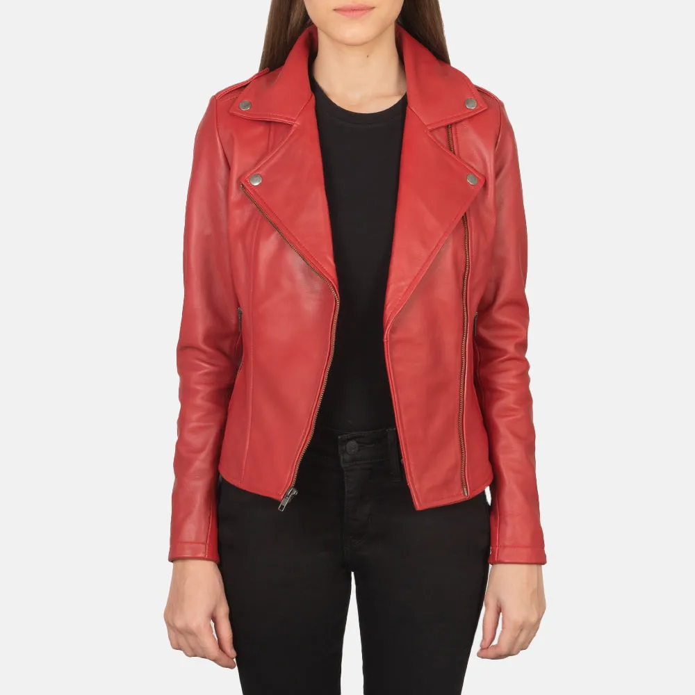 Women's Flashback Red Leather Biker Jacket