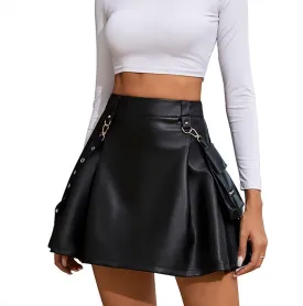 Womens High Waisted Goth Skirt Black Mini Skirts with Chain Short A-line Pleated School Tennis Dress