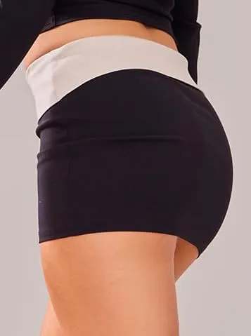 Women's Low Rise Black Contrast Tight Micro Mini Skirt
