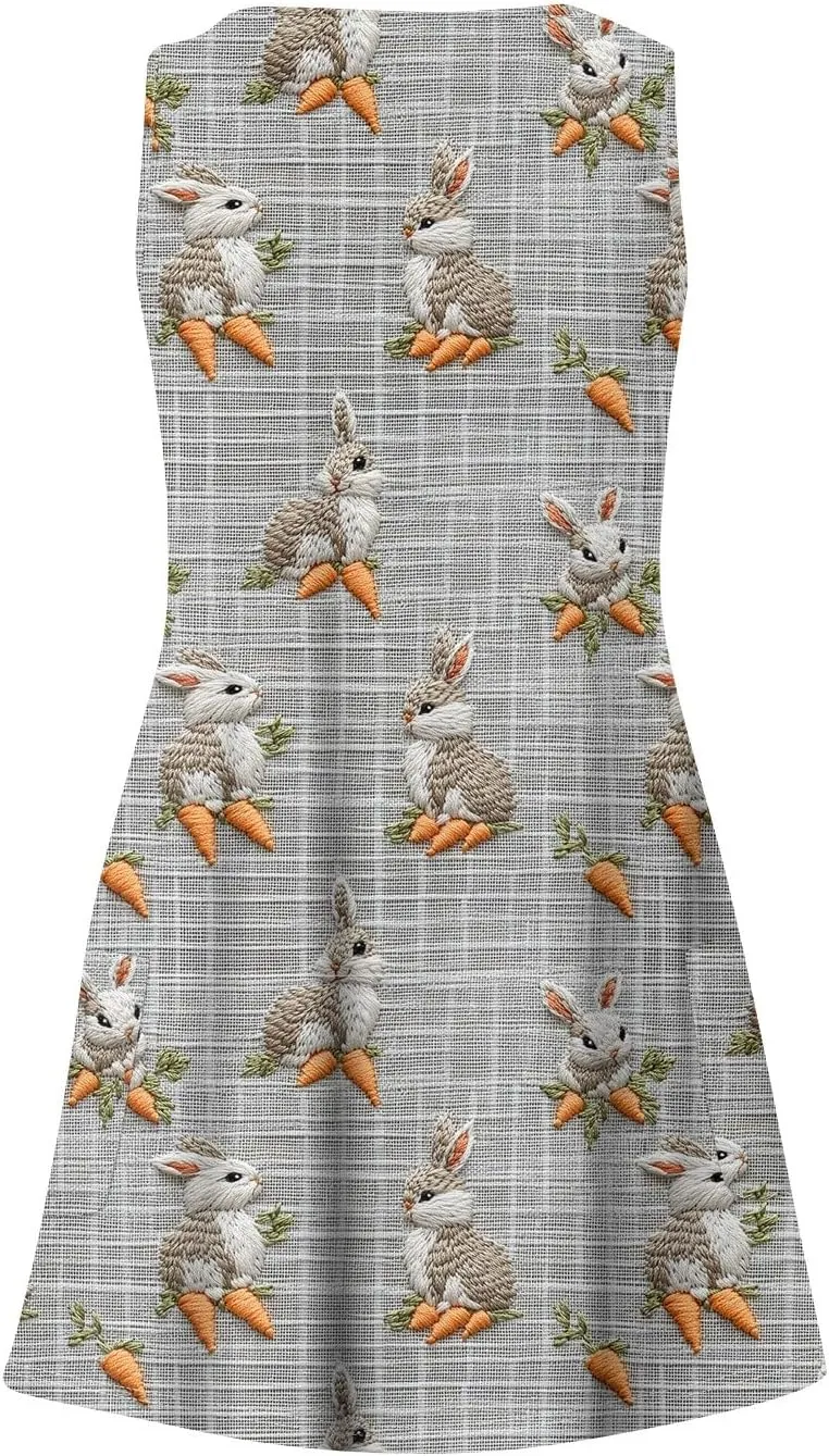 Women's Summer Dresses Casual V Neck Swimsuit Coverup Printed Sleeveless Sundress Beach 2025 Dress with Pocket