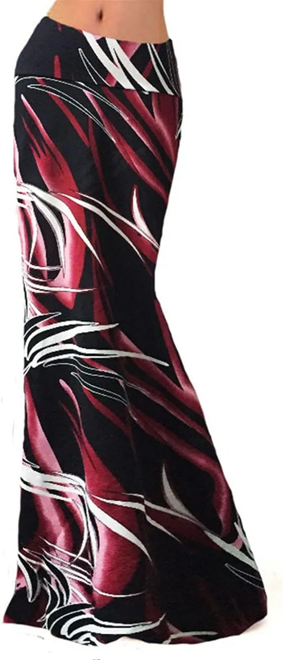 Xixiuly Women's Flower Print Fold Over Skirt High Waist Maxi Skirt Summer Beach Long Skirt