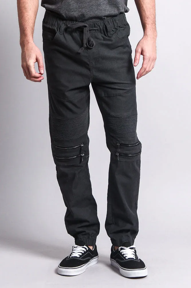 Zipper Knee Biker Twill Jogger Pants