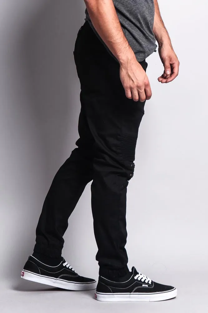 Zipper Knee Biker Twill Jogger Pants