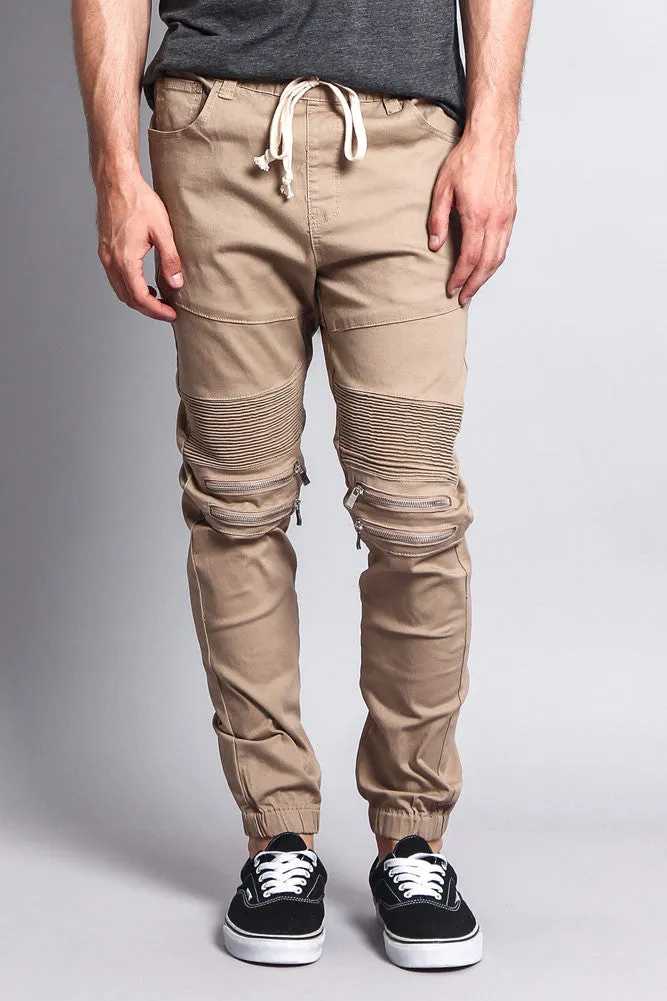 Zipper Knee Biker Twill Jogger Pants