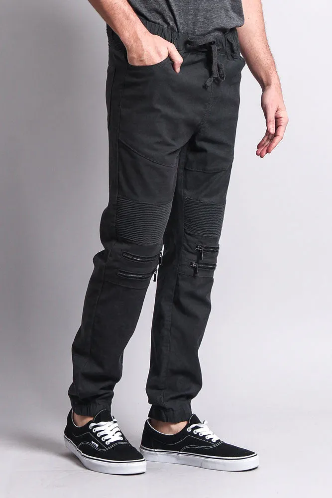 Zipper Knee Biker Twill Jogger Pants