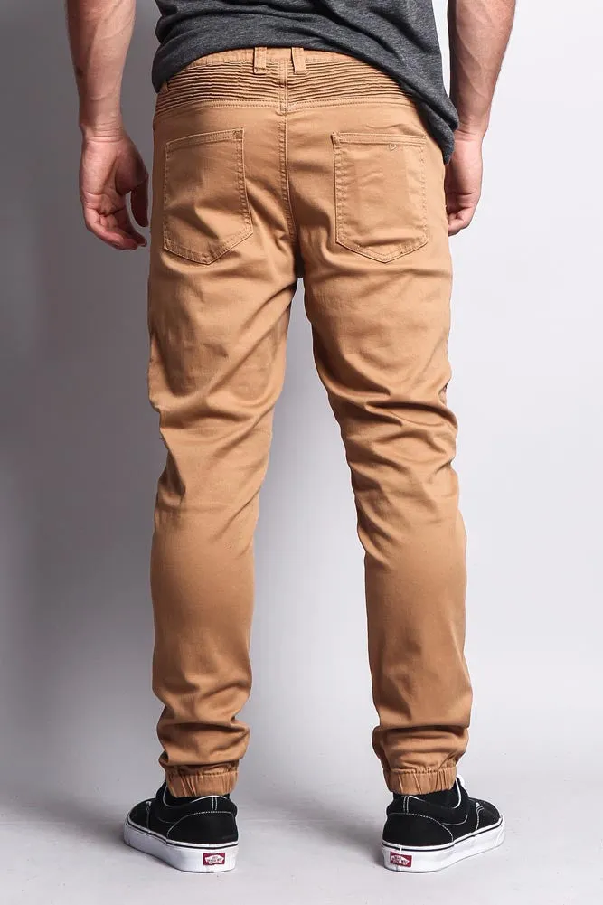 Zipper Knee Biker Twill Jogger Pants