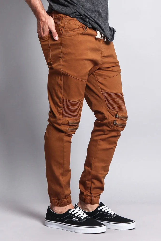 Zipper Knee Biker Twill Jogger Pants