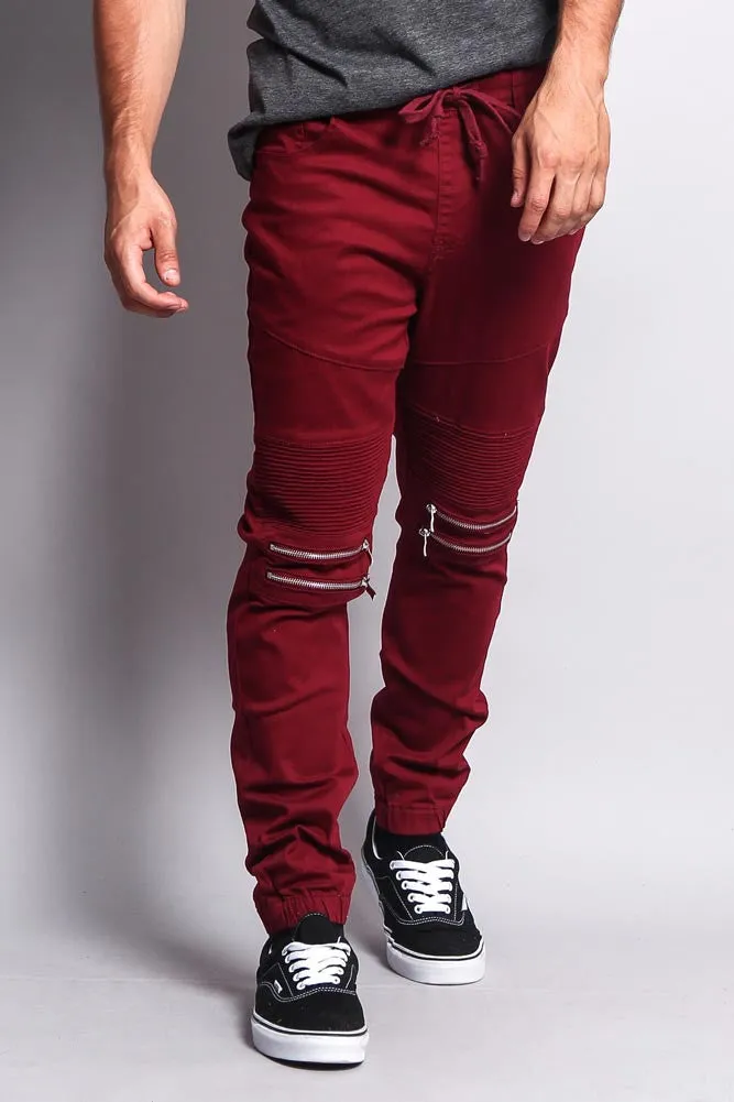 Zipper Knee Biker Twill Jogger Pants