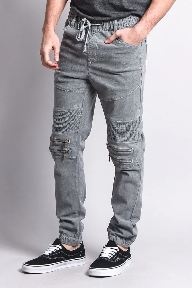 Zipper Knee Biker Twill Jogger Pants